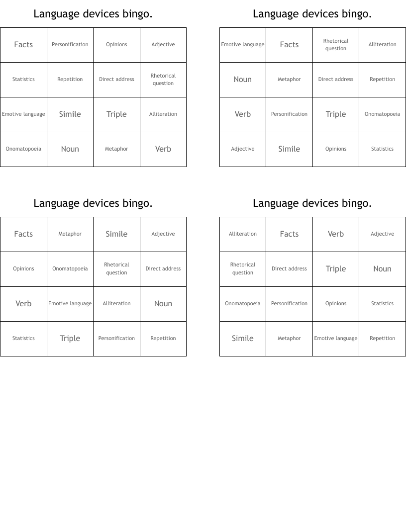 Language devices bingo.