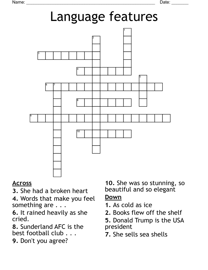 Language features Crossword