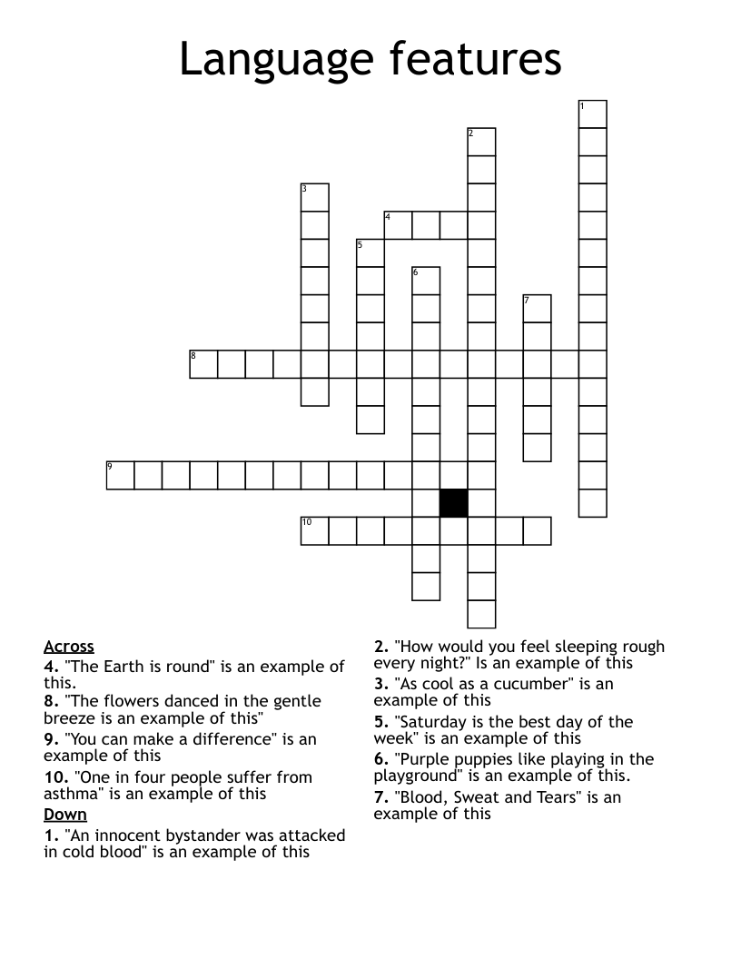 Language features Crossword