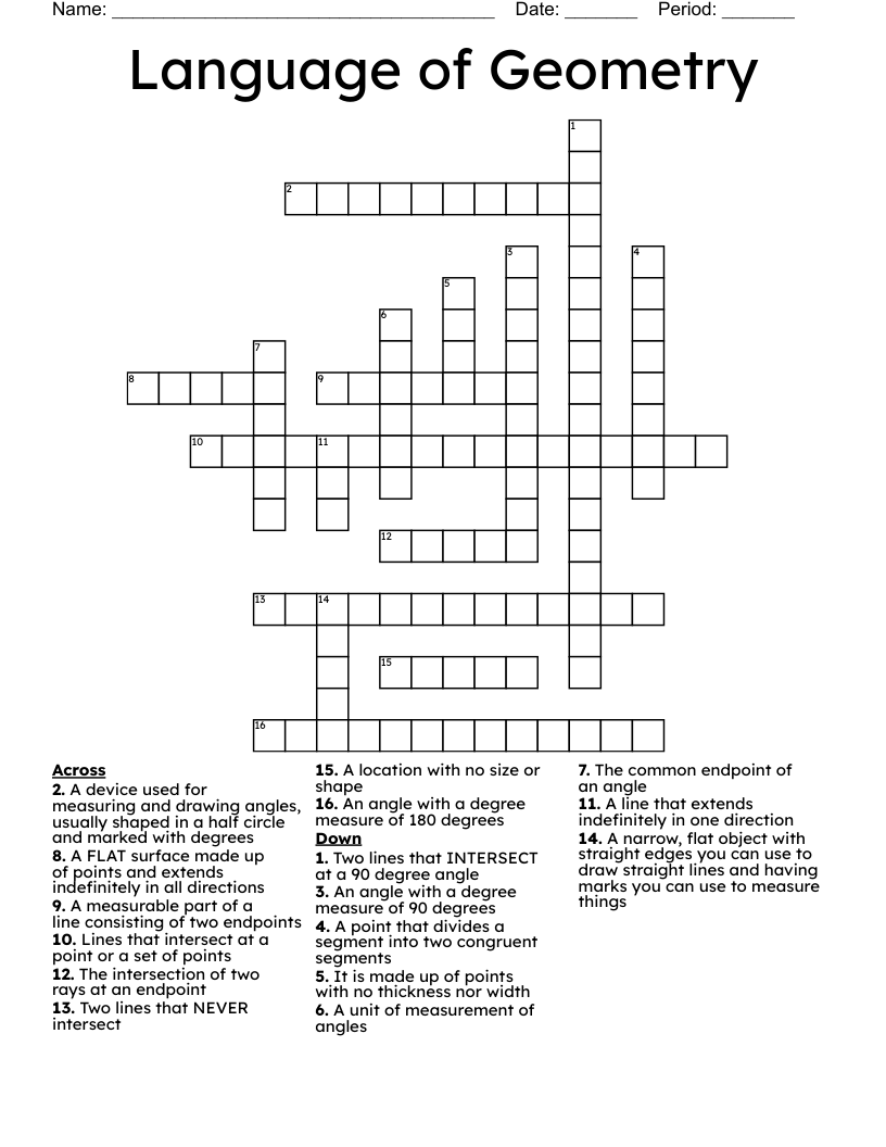 Language of Geometry Crossword