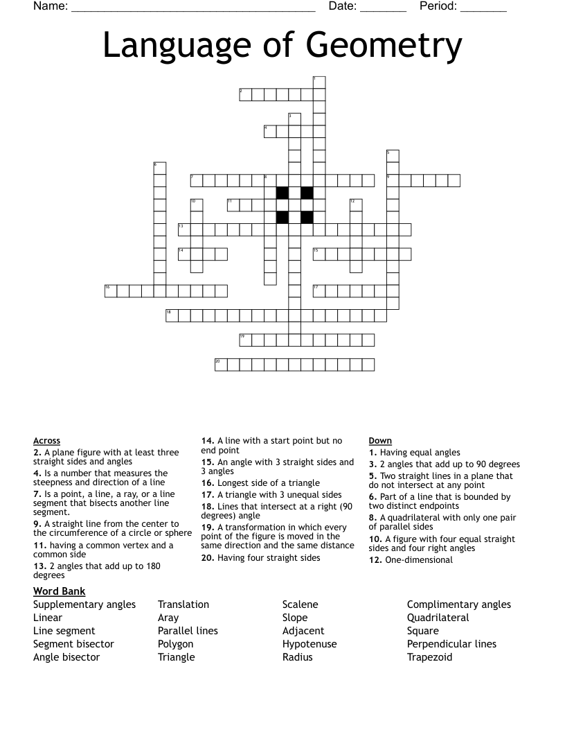 Language of Geometry  Crossword
