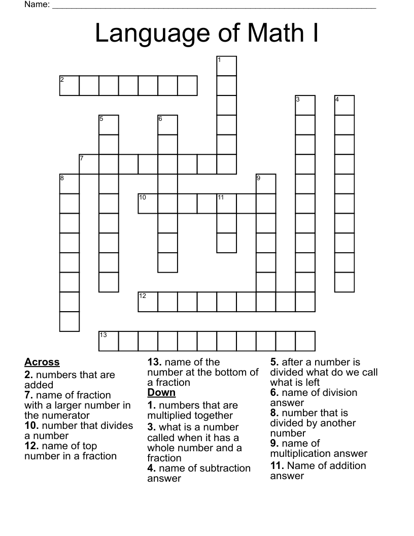 Language of Math I  Crossword