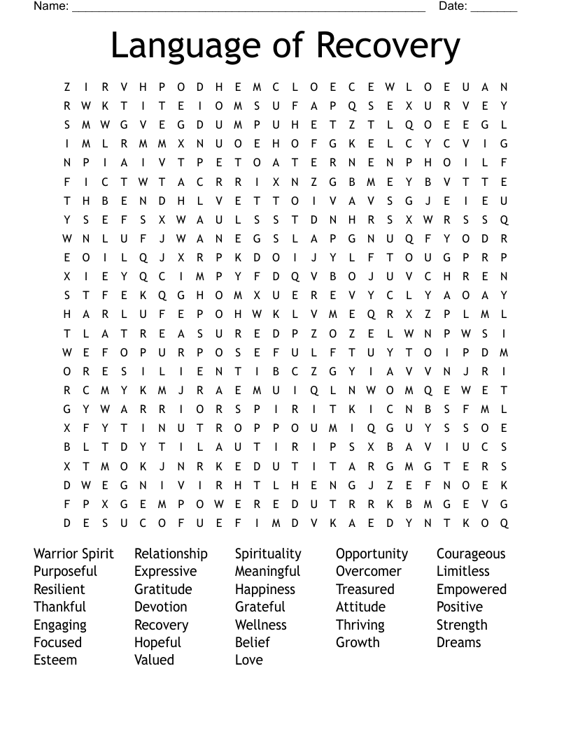 Language of Recovery Word Search
