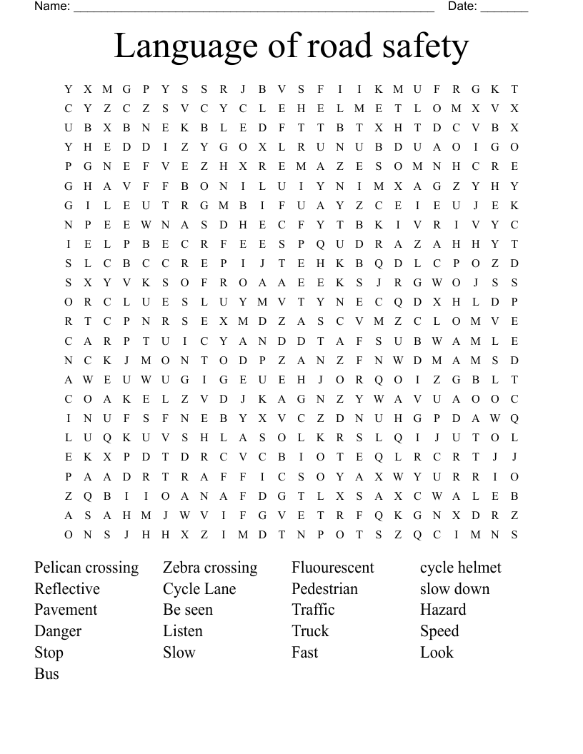 Language of road safety Word Search