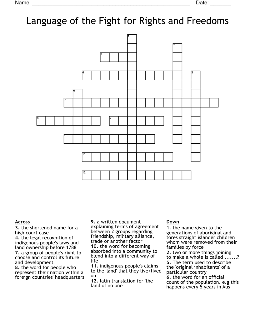 Language of the Fight for Rights and Freedoms Crossword
