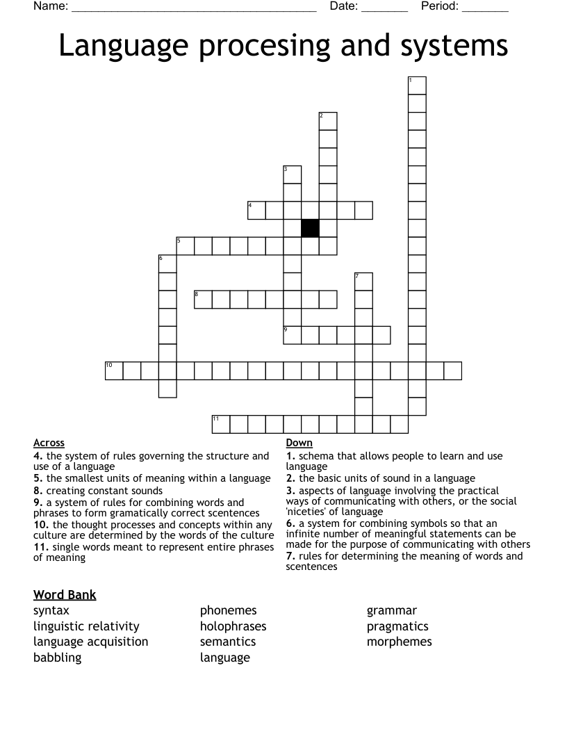 Language procesing and systems Crossword