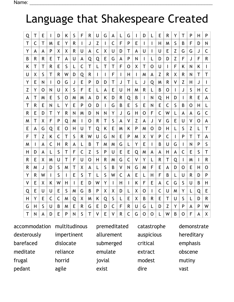 Language that Shakespeare Created  Word Search