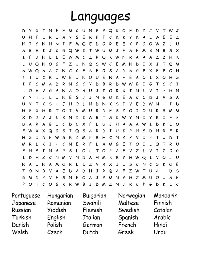 Languages Word Search