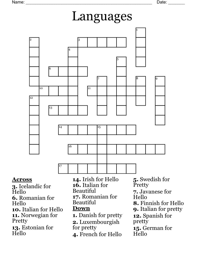 Languages Crossword
