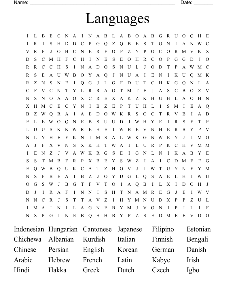 Languages Word Search
