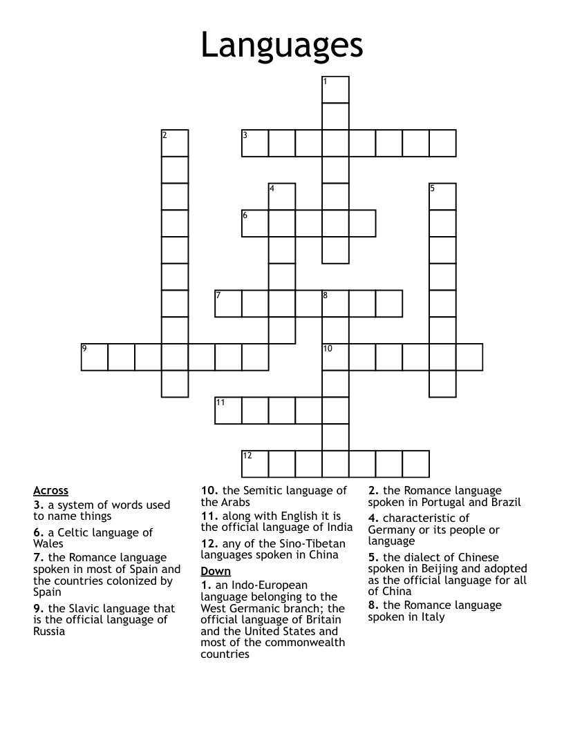 Languages Crossword