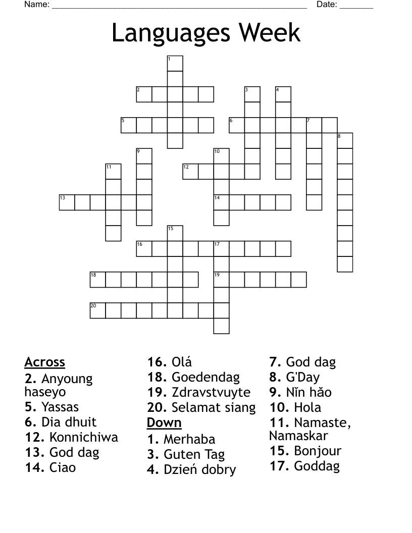 Languages Week Crossword