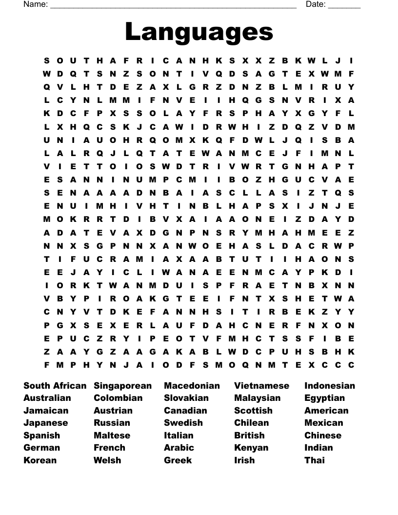 Languages  Word Search
