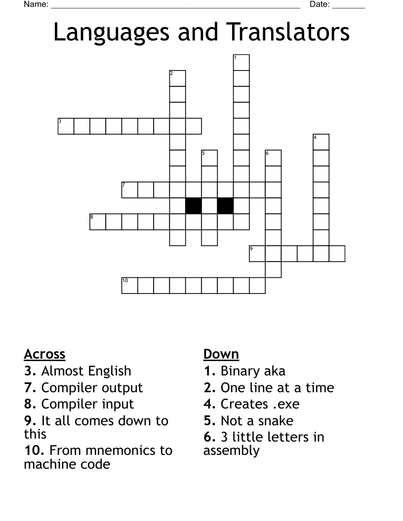 Languages and Translators Crossword