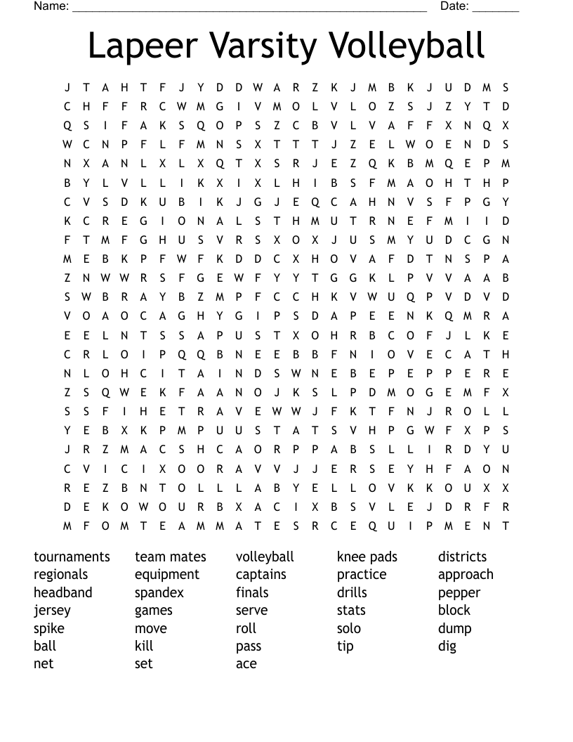 Lapeer Varsity Volleyball Word Search