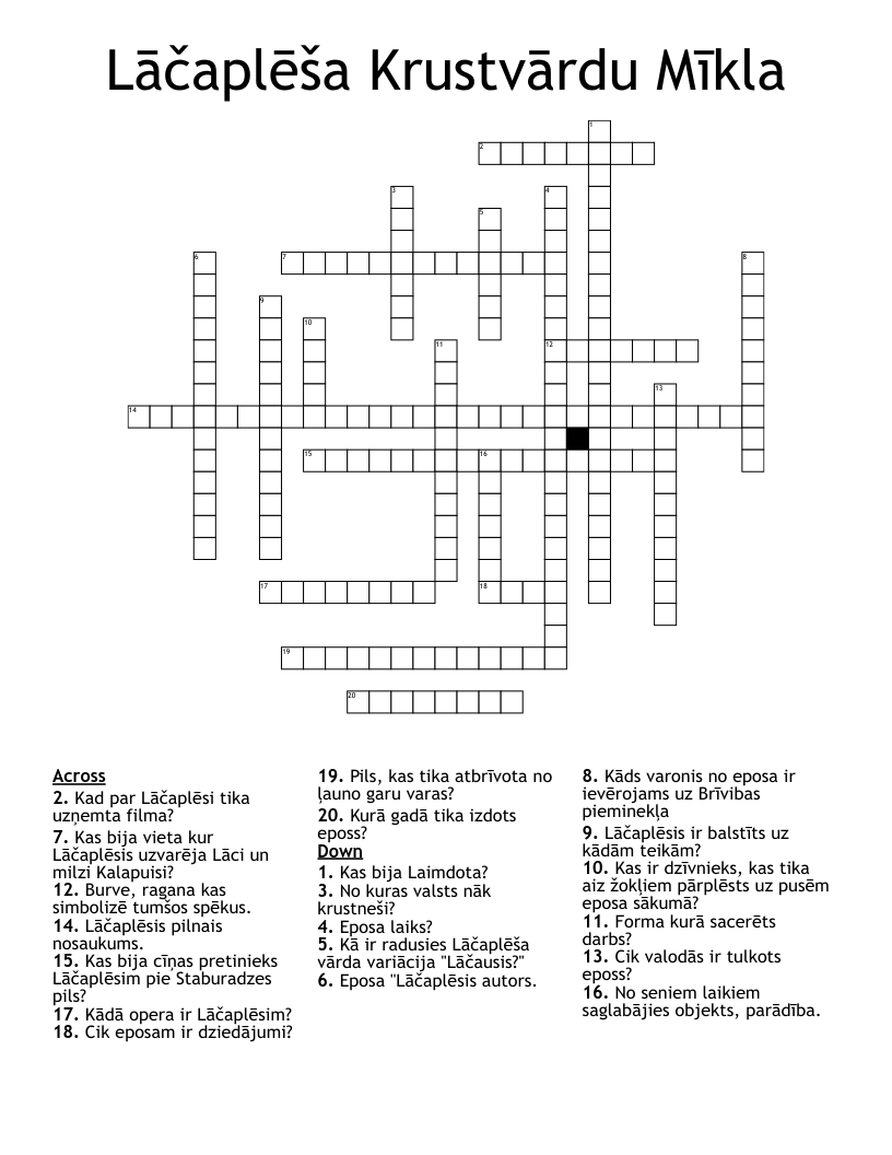 Lāčaplēša Krustvārdu Mīkla Crossword
