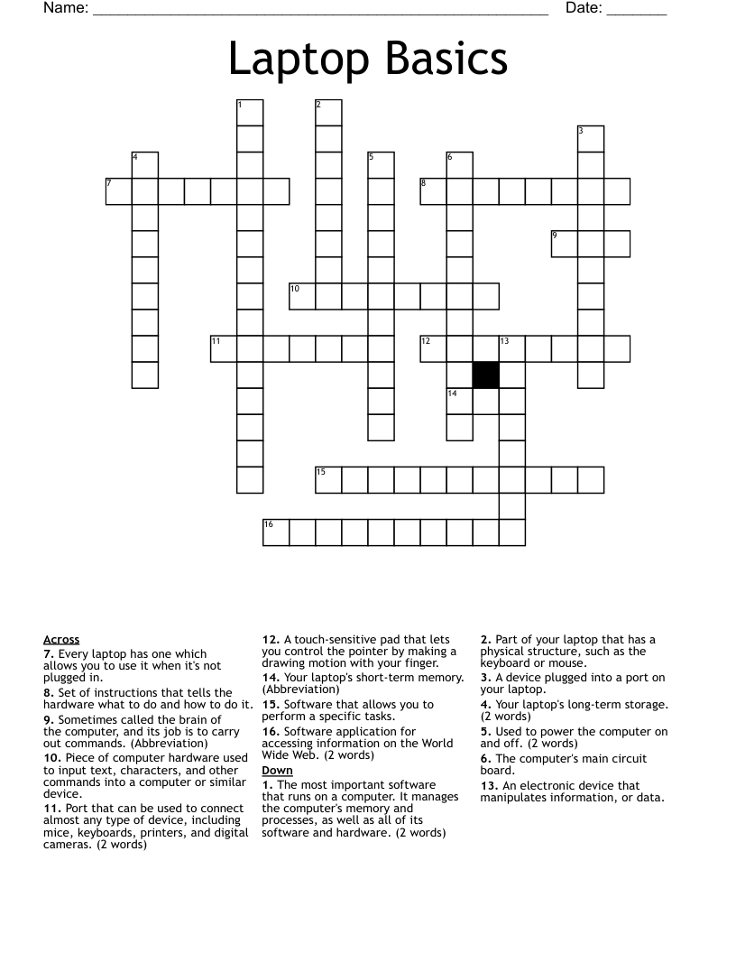 Laptop Basics Crossword