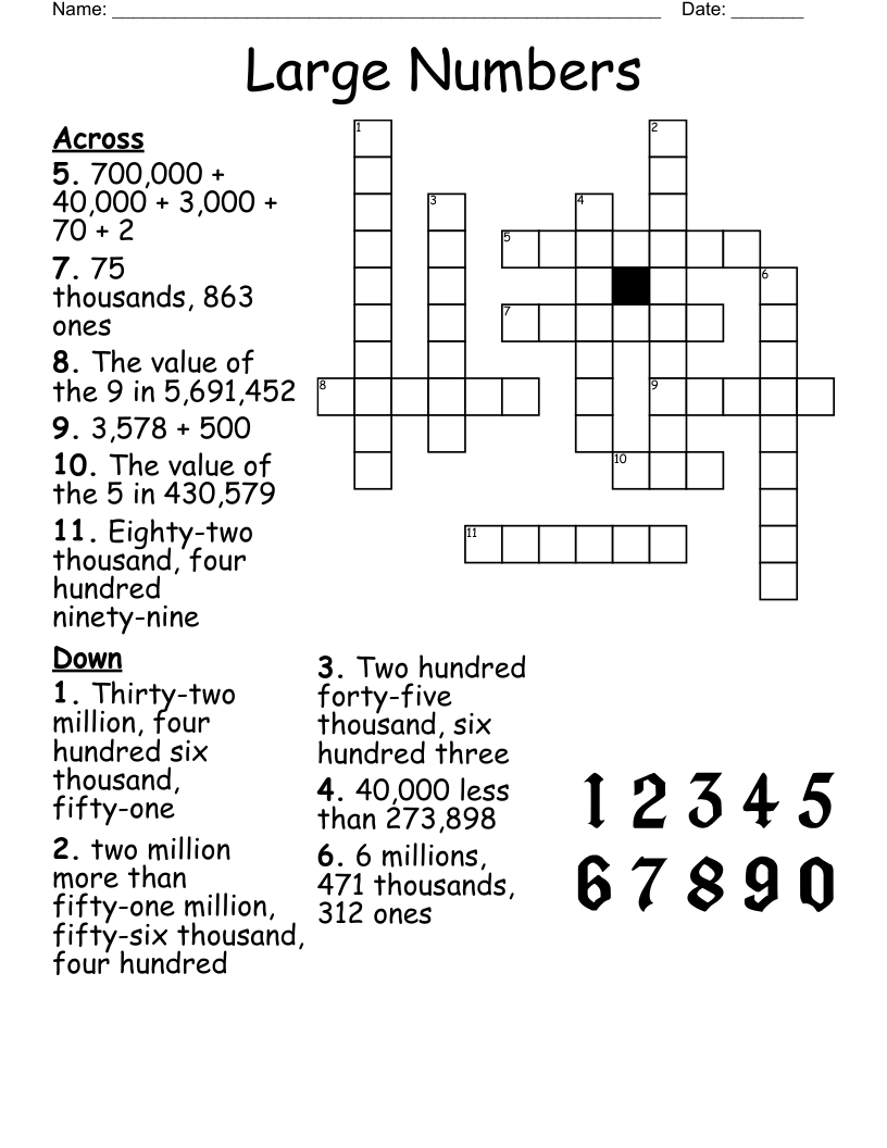 Large Numbers Crossword