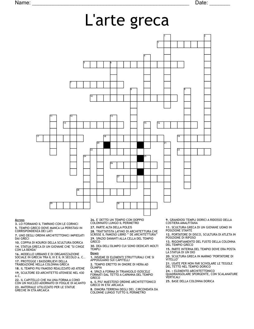 L'arte  greca Crossword