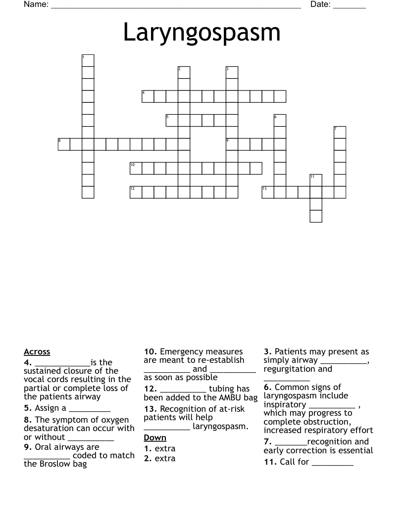 Laryngospasm Crossword