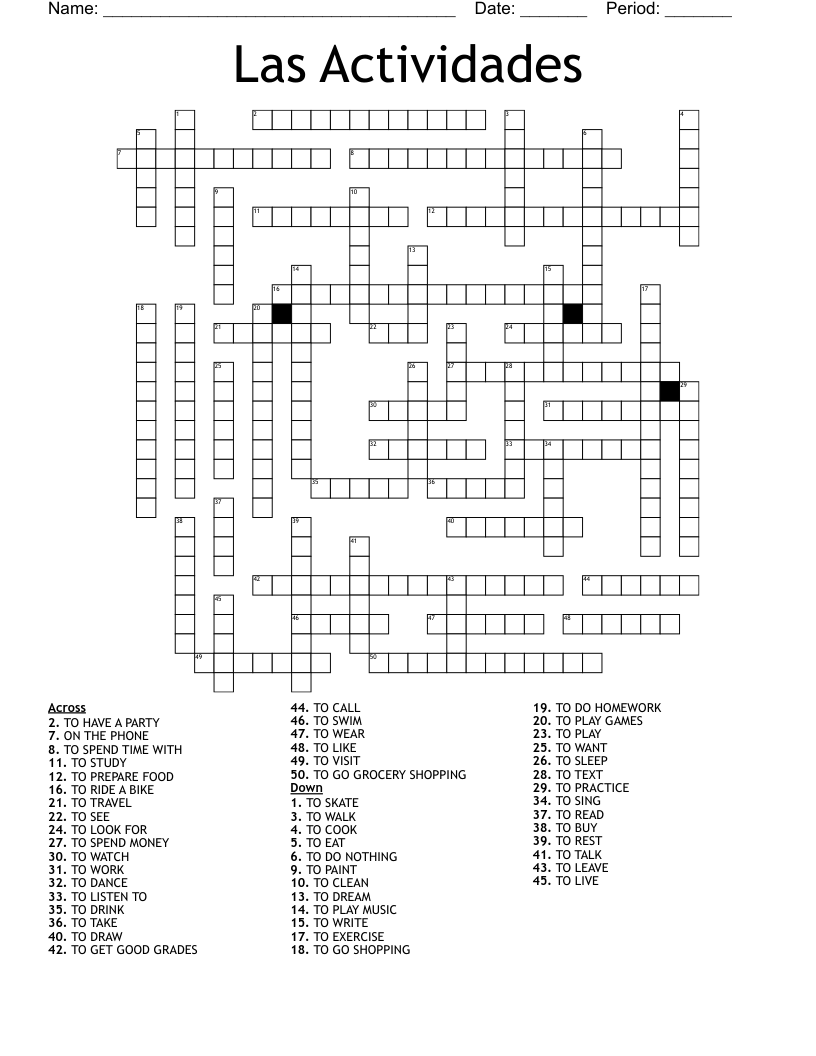 Las Actividades Crossword