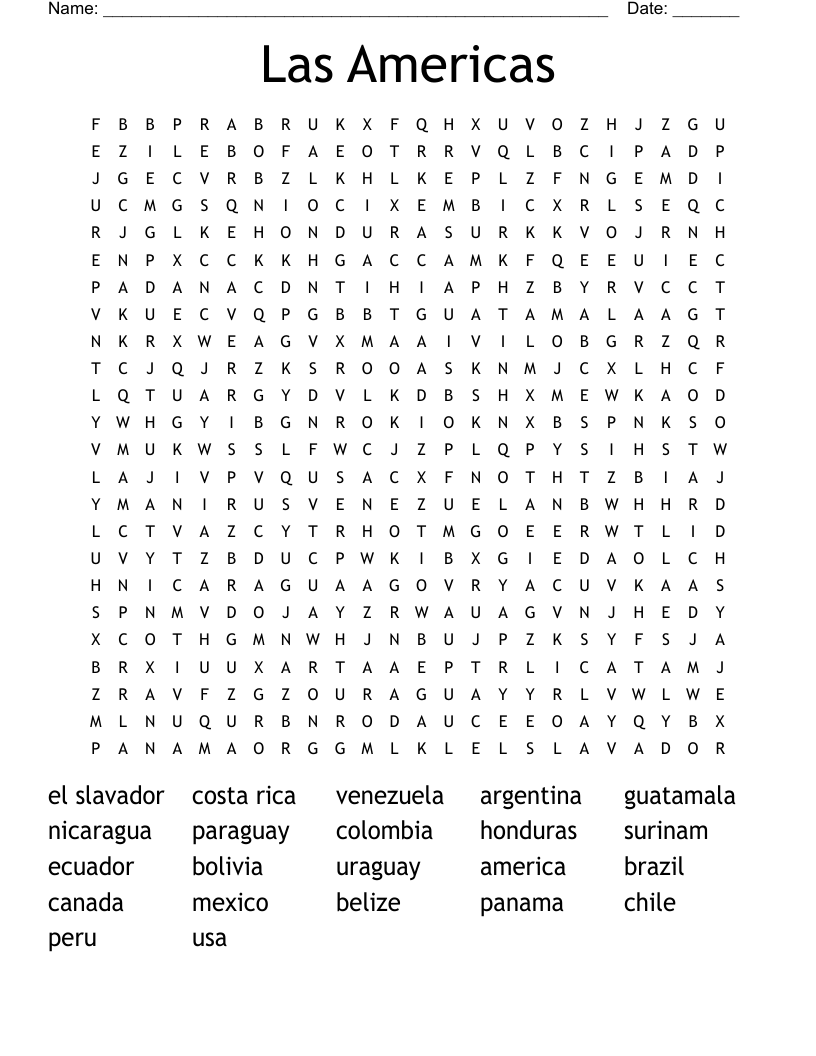 Las Americas Word Search