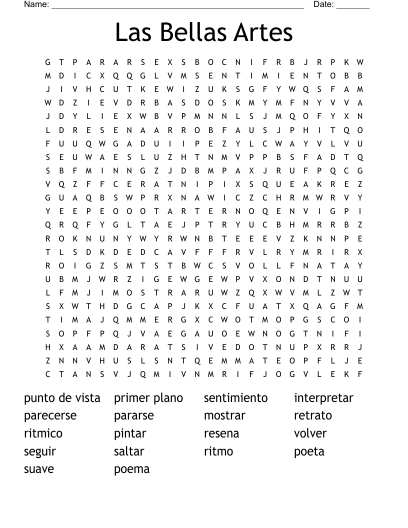 Las Bellas Artes Word Search