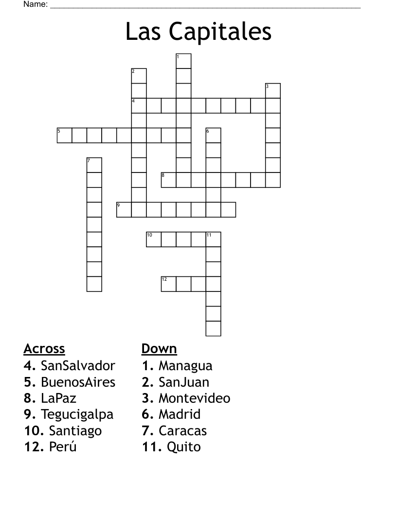 Las Capitales Crossword