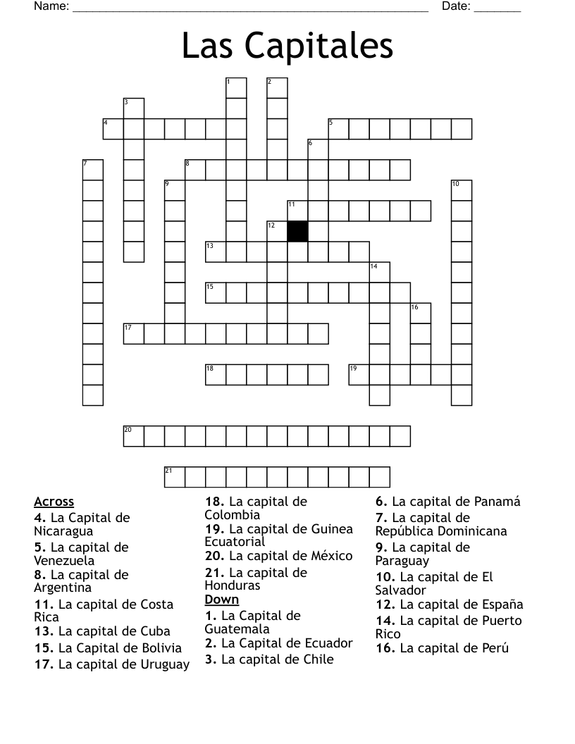 Las Capitales Crossword