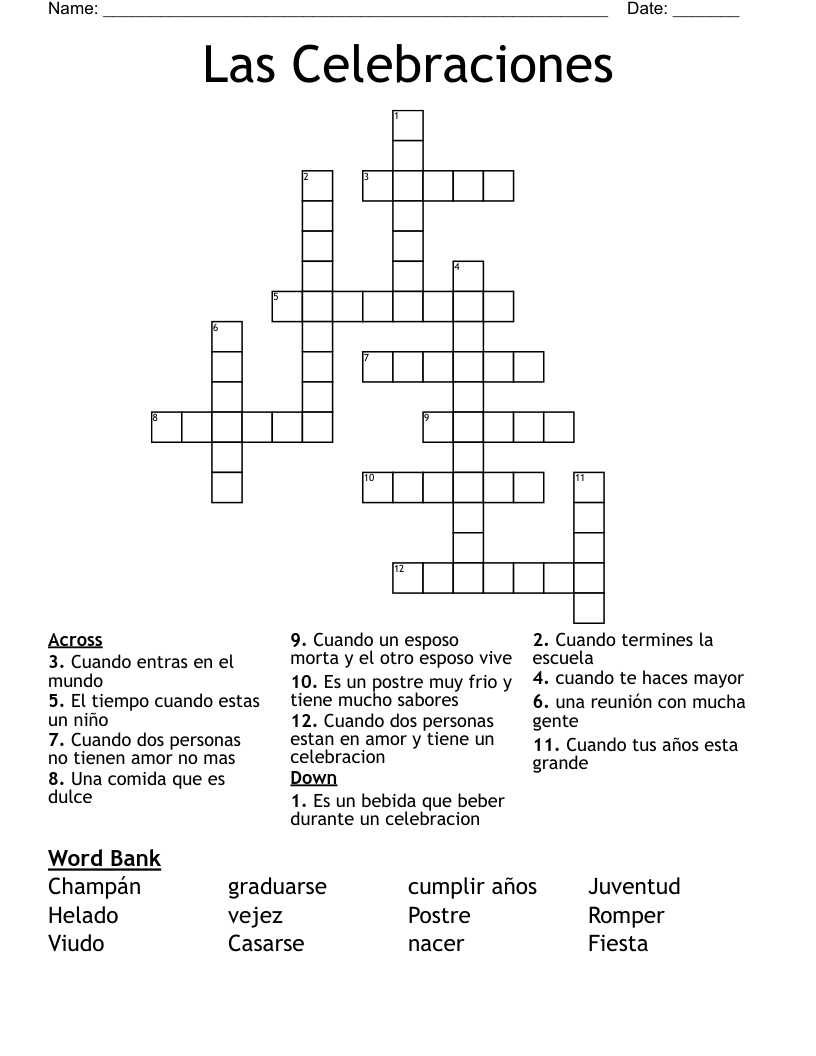 Las Celebraciones Crossword