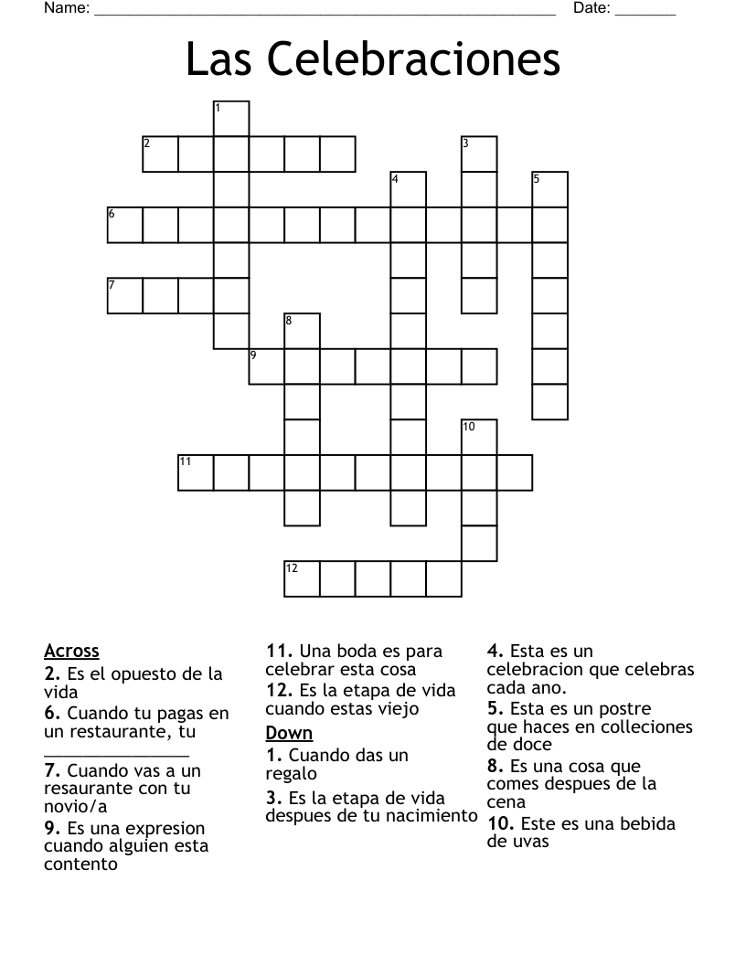 Las Celebraciones Crossword