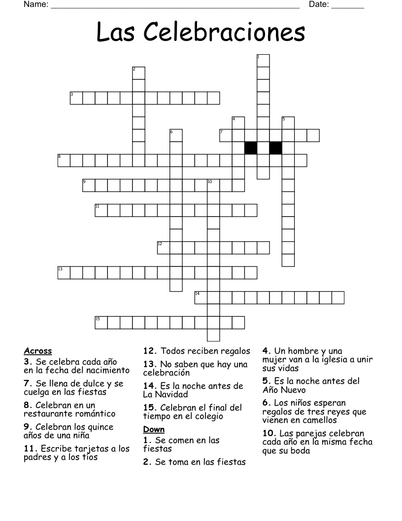 Las Celebraciones Crossword
