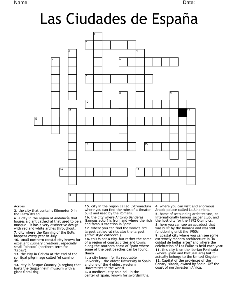 Las Ciudades de España Crossword