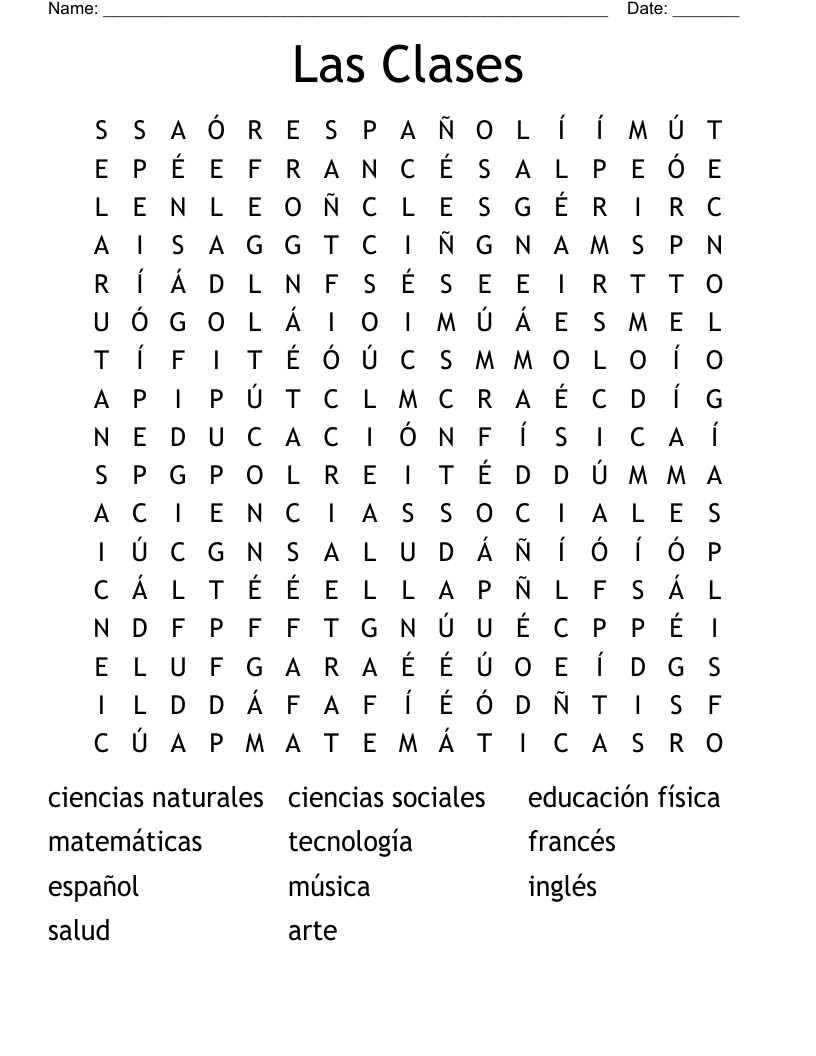 Las Clases Word Search