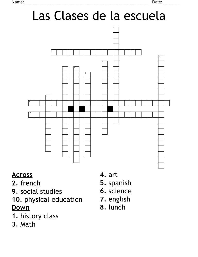 Las Clases de la escuela Crossword