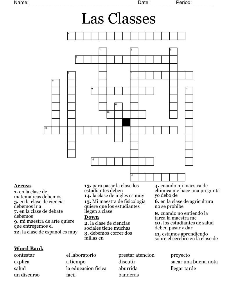 Las Classes  Crossword