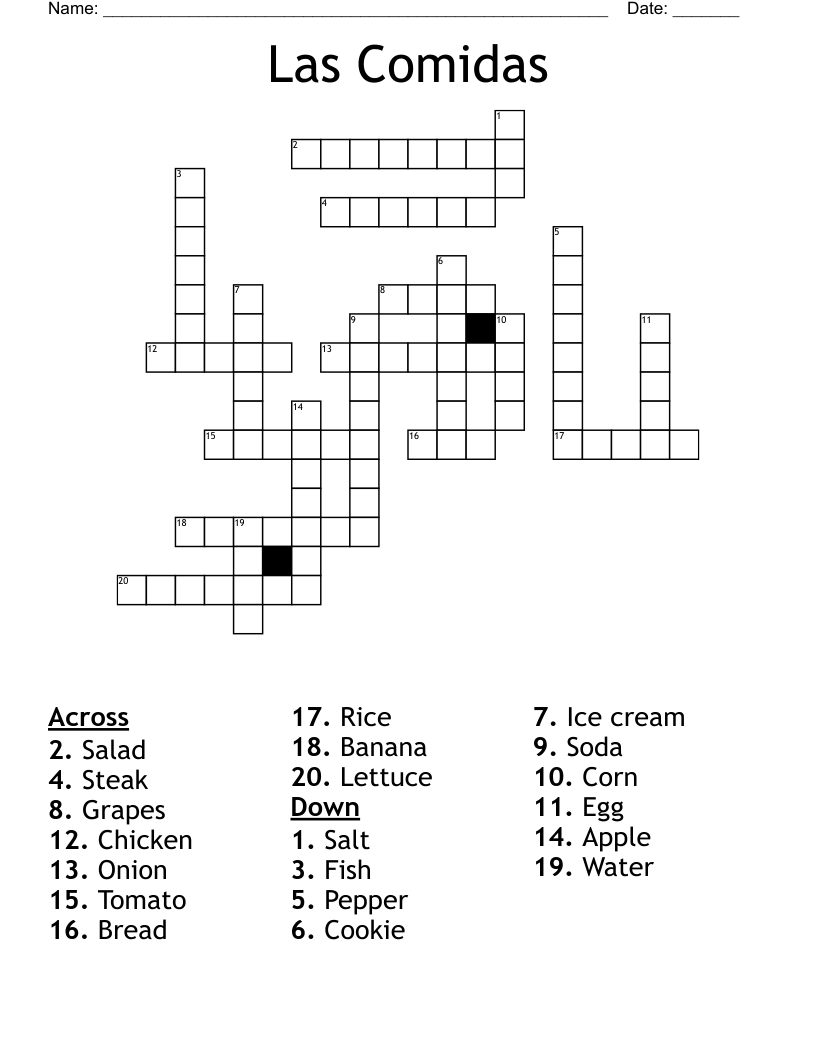 Las Comidas Crossword