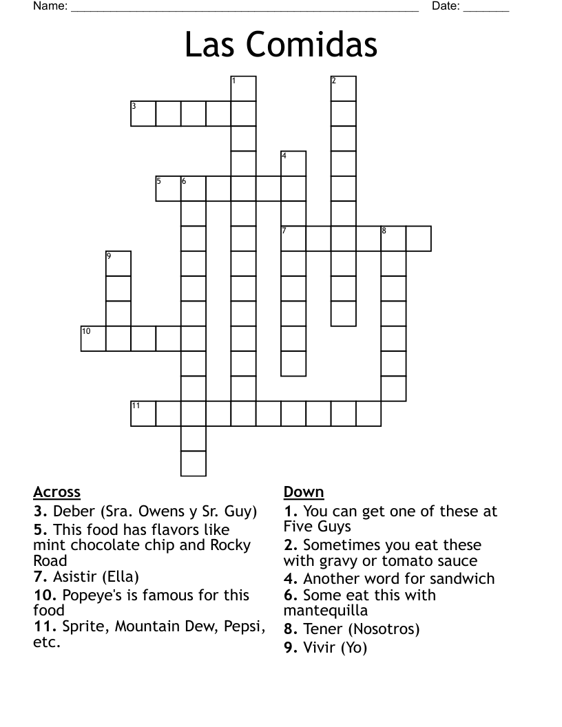 Las Comidas Crossword
