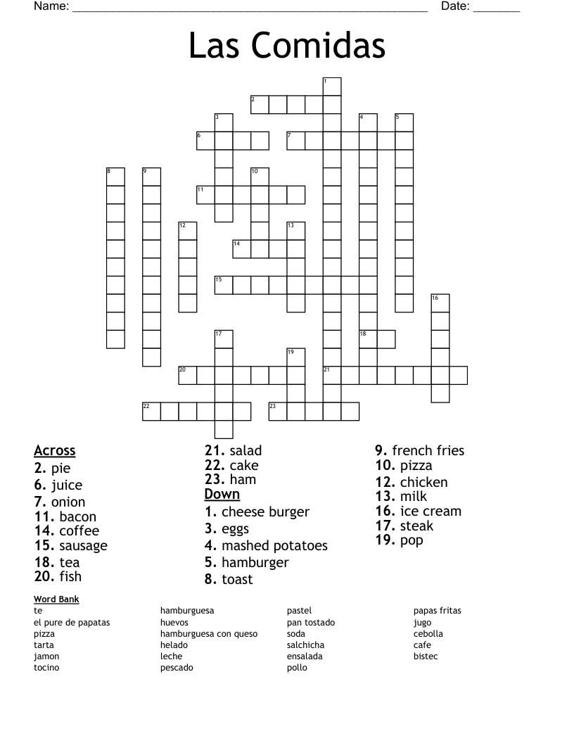 Las Comidas Crossword