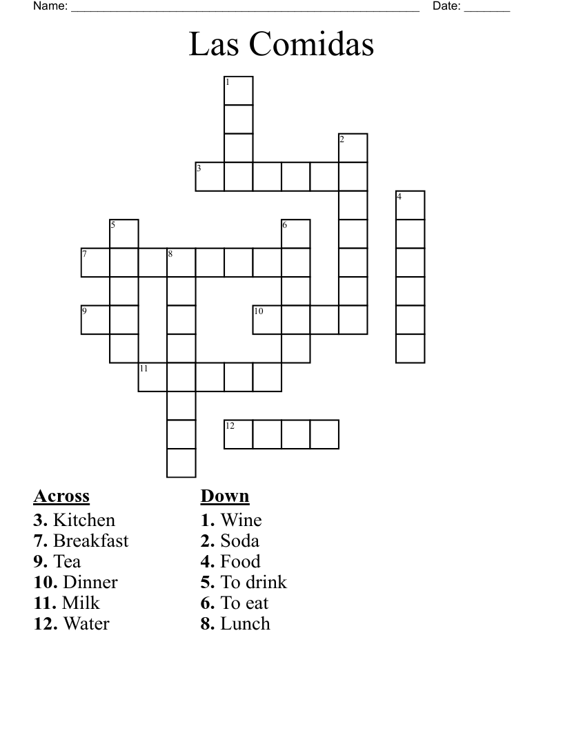 Las Comidas  Crossword