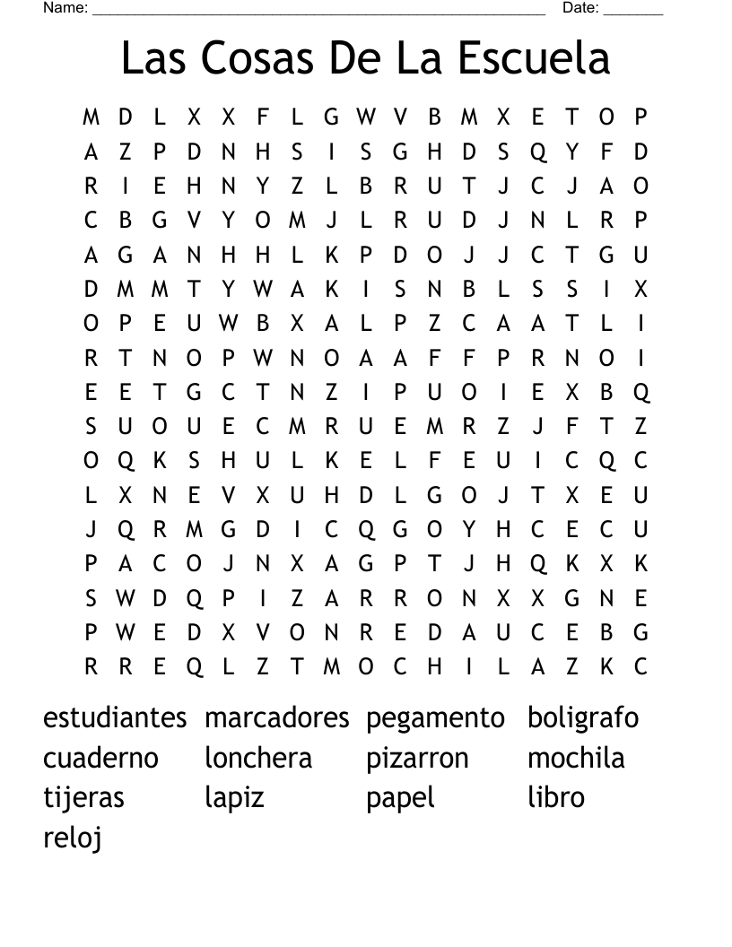 Las Cosas De La Escuela  Word Search