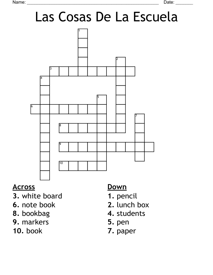 Las Cosas De La Escuela  Crossword