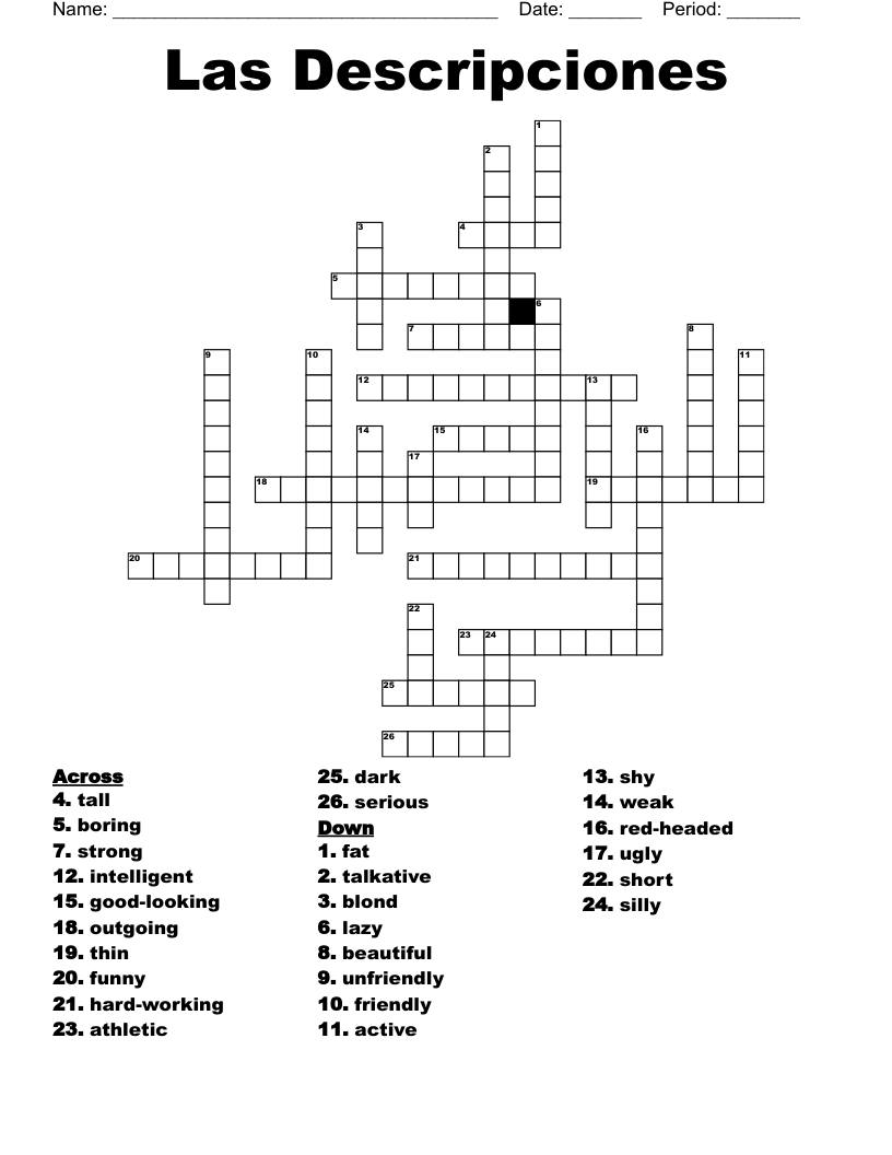 Las Descripciones  Crossword