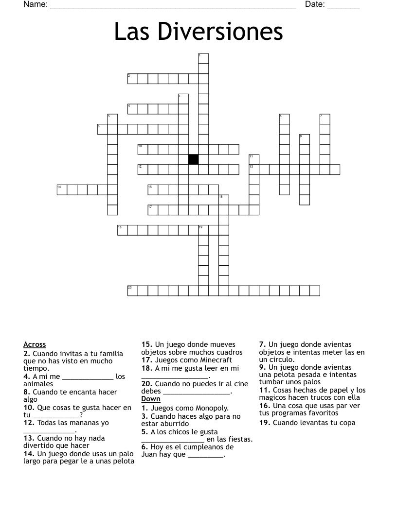 Las Diversiones Crossword