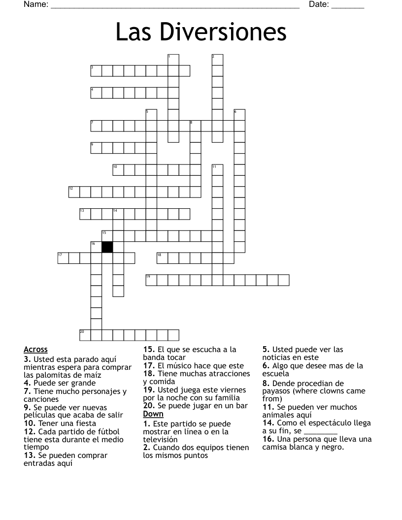 Las Diversiones Crossword