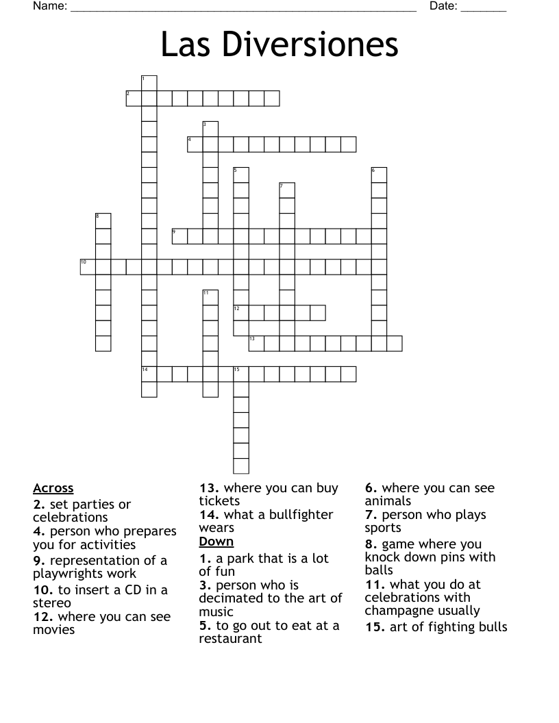 Las Diversiones Crossword