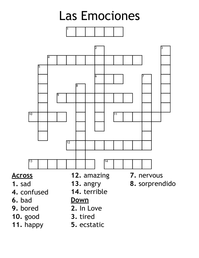 Las Emociones Crossword
