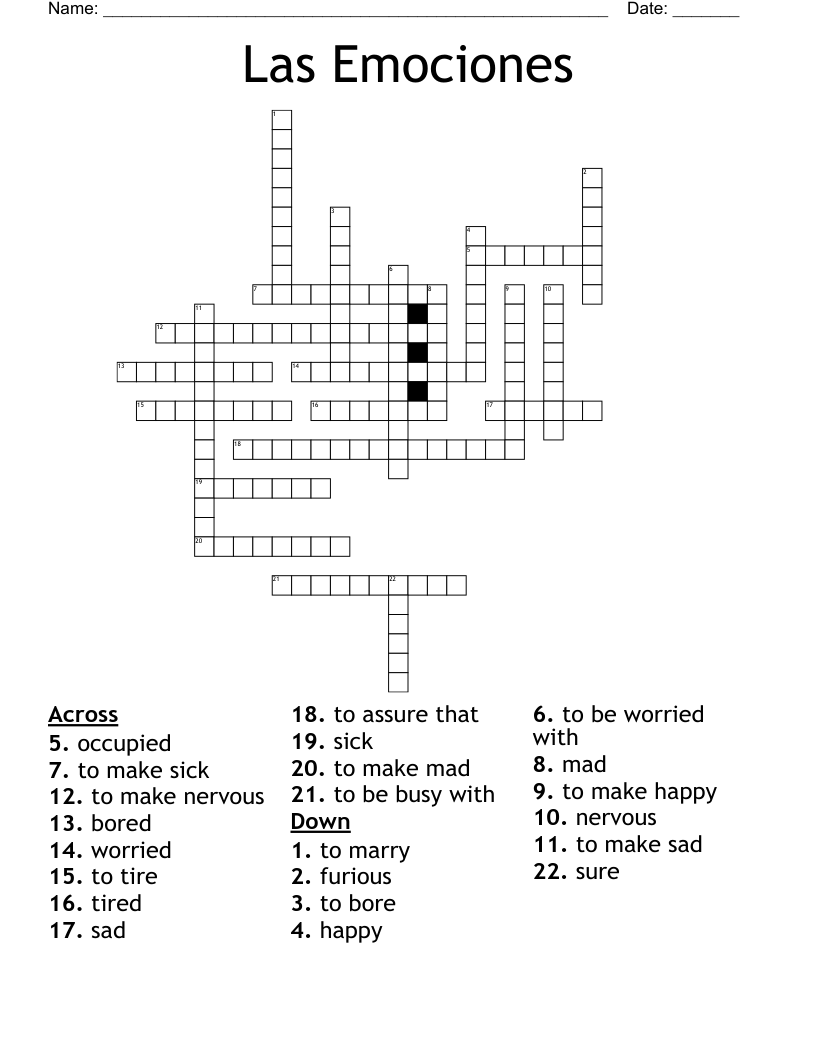 Las Emociones Crossword