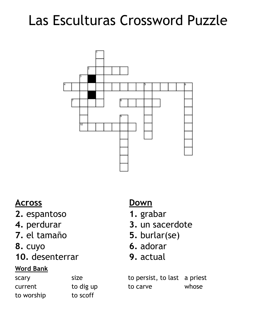 Las Esculturas Crossword Puzzle 