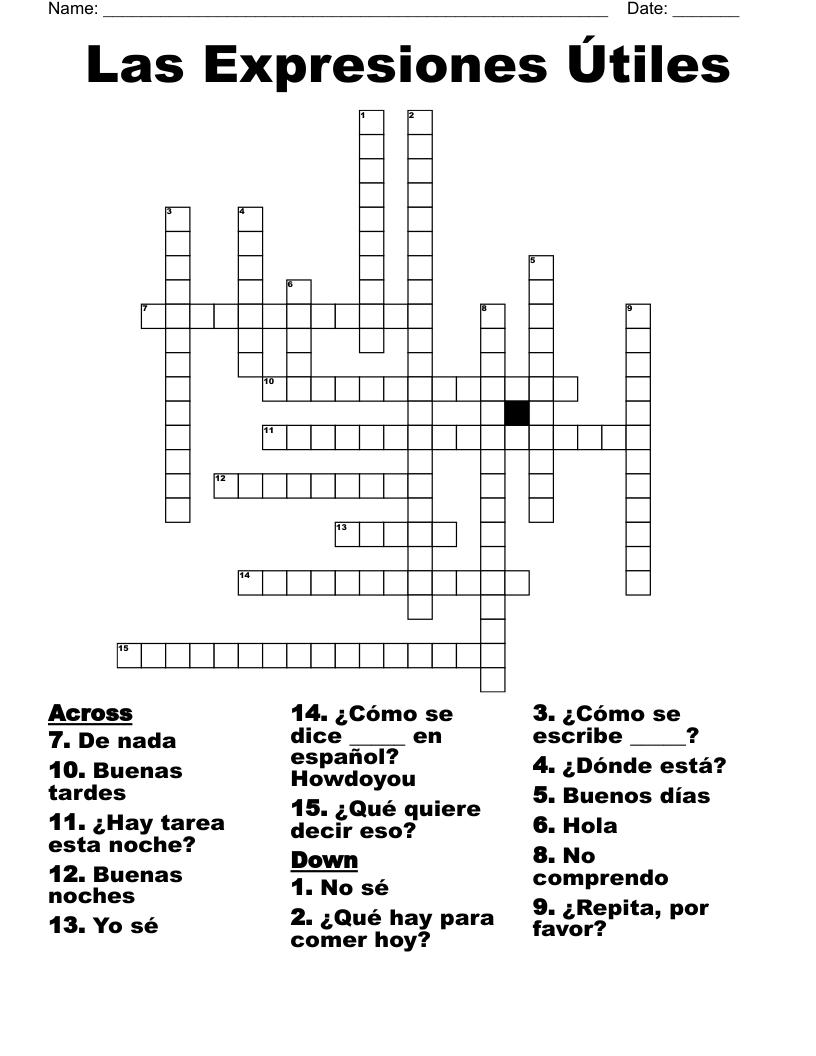 Las Expresiones Útiles Crossword